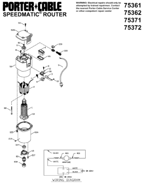 Default 2 Diagram and Parts List for J-7537 Type 1 Porter Cable Router